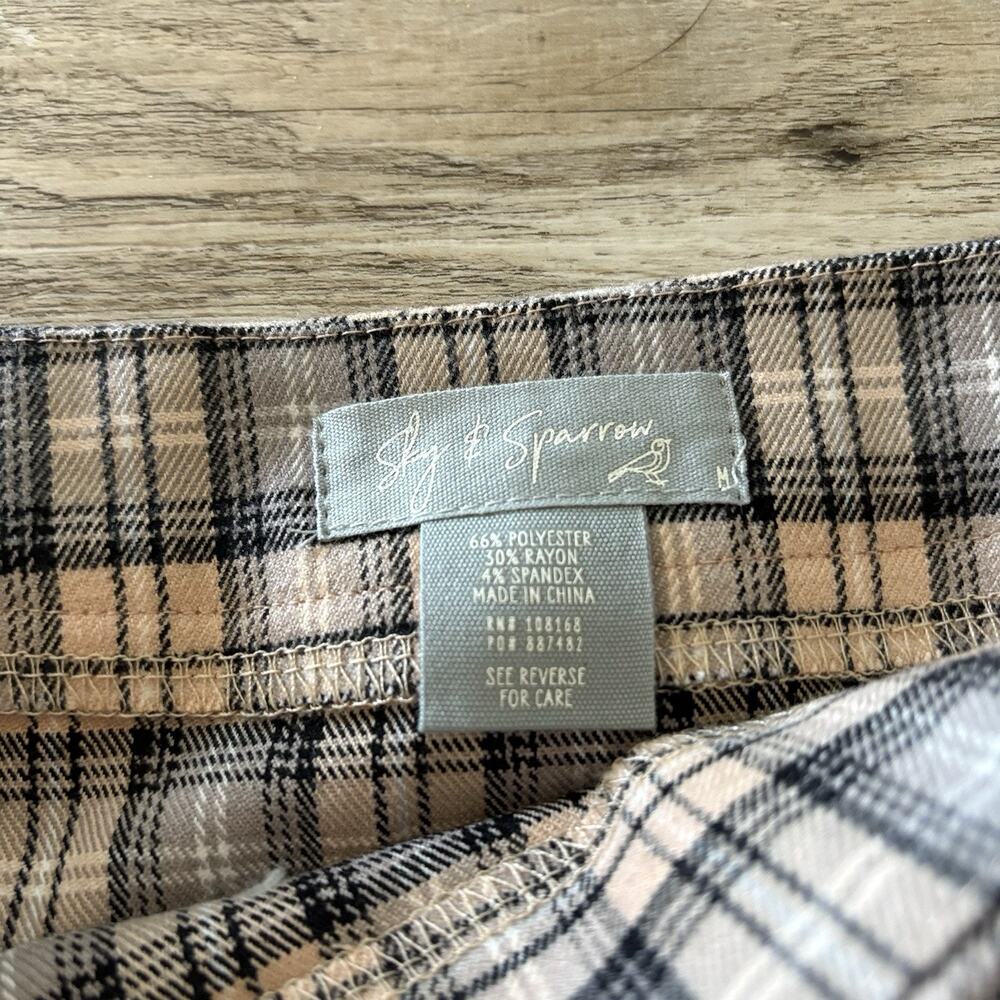 NEW Sky & Sparrow Mini Skirt Size M Tan Wrap Plaid‎ Preppy Academia Schoolgirl - Picture 2 of 5